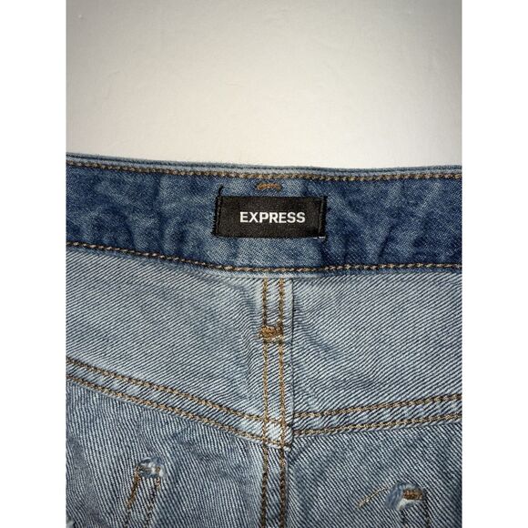 Express Jeans 90s Ankle Boot Mid Rise Rigid Blue Denim Raw Hem Fray Distress 14R - Picture 13 of 15